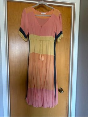 O'Neill Peach, Yellow, pink and blue Colorblock V-Neck  Dress